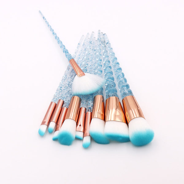10pcs Blue Purple Unicorn Makeup Brushes Set Powder Eyeshadow Foundation Lip Brush Crystal Diamond Make up brush Kits maquiagem
