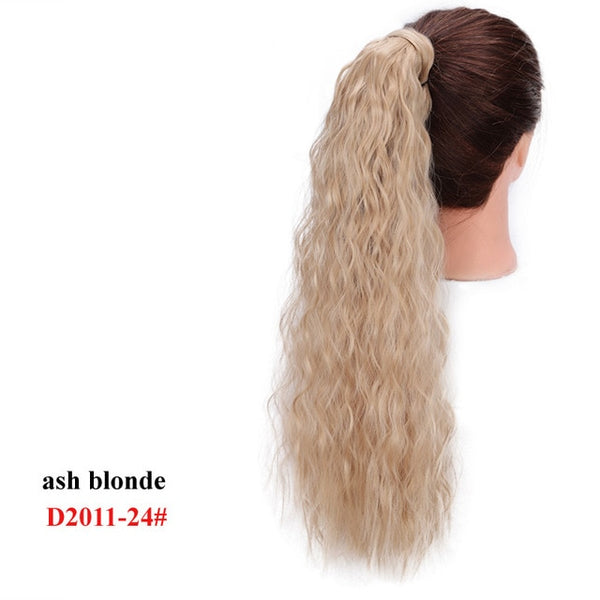Wavy Ponytail Extension for Women Synthetic Wrap Around Magic Paste Yaki Ponytail Corn Wave Clip in Hairpiece Black Fake Hair