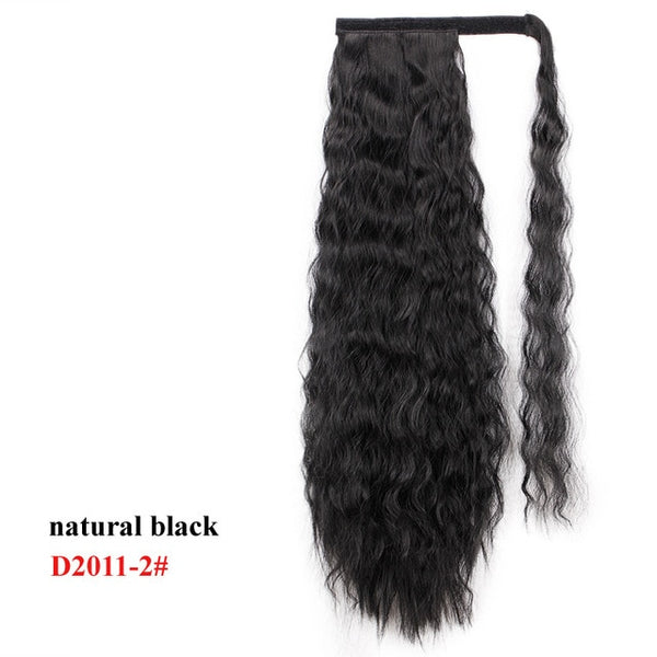 Wavy Ponytail Extension for Women Synthetic Wrap Around Magic Paste Yaki Ponytail Corn Wave Clip in Hairpiece Black Fake Hair