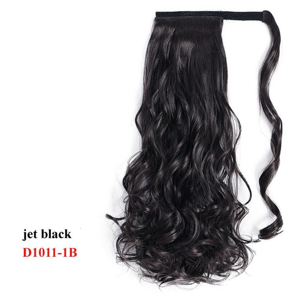 Wavy Ponytail Extension for Women Synthetic Wrap Around Magic Paste Yaki Ponytail Corn Wave Clip in Hairpiece Black Fake Hair