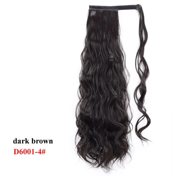 Wavy Ponytail Extension for Women Synthetic Wrap Around Magic Paste Yaki Ponytail Corn Wave Clip in Hairpiece Black Fake Hair