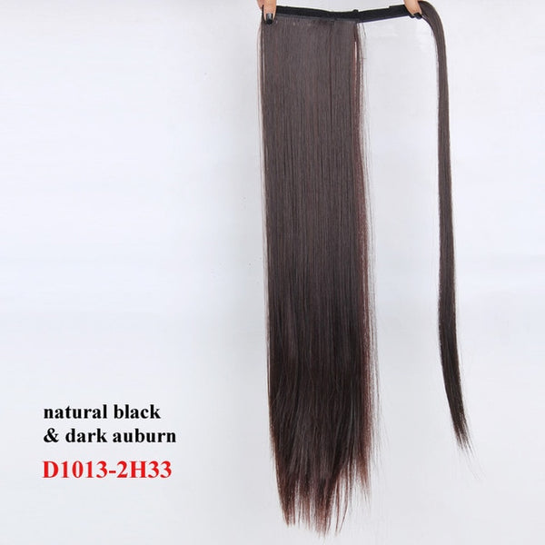 Wavy Ponytail Extension for Women Synthetic Wrap Around Magic Paste Yaki Ponytail Corn Wave Clip in Hairpiece Black Fake Hair