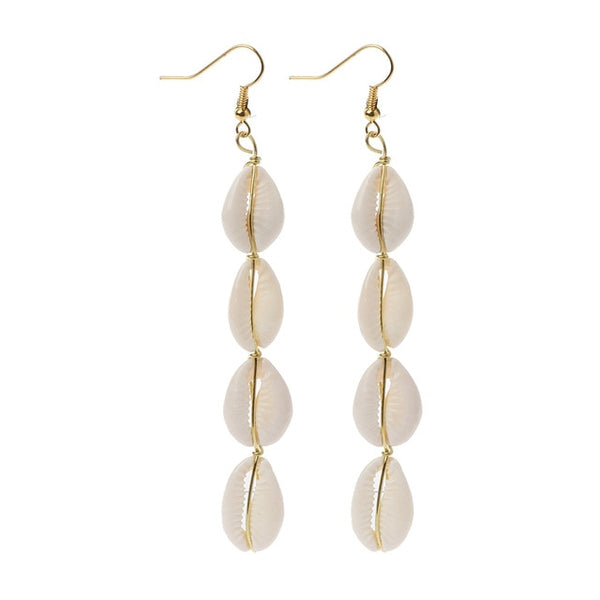 Bohemian Natural Cowrie Shell Pendant Drop Earrings Beach Jewelry for Women