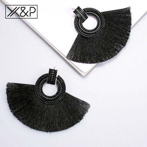 X&P Beautiful Bohemian Big Tassel Drop Earrings for Women Fringe Handmade Brincos Statement Fashion Women Earring 2019 Jewelry
