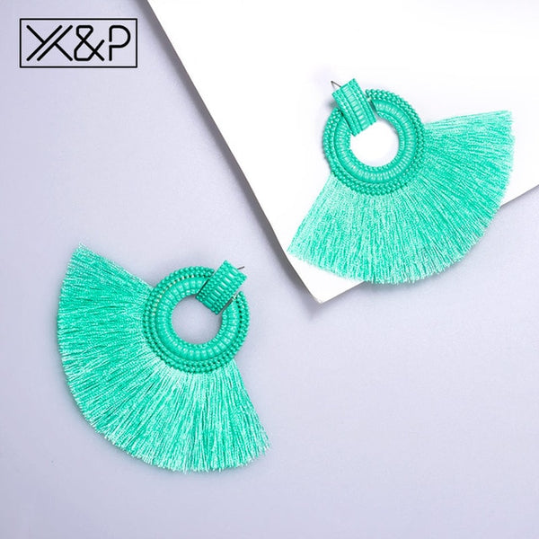 X&P Beautiful Bohemian Big Tassel Drop Earrings for Women Fringe Handmade Brincos Statement Fashion Women Earring 2019 Jewelry