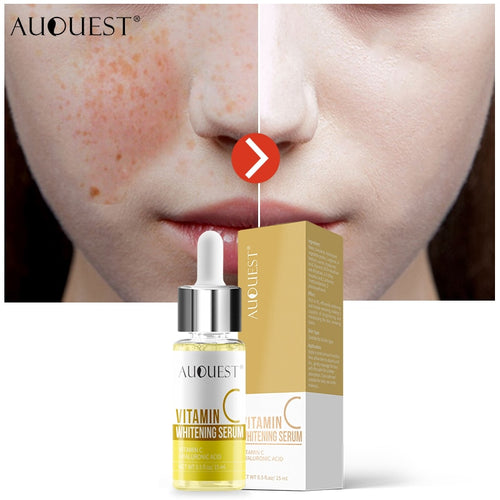 News AuQuest Facial Freckle Remove Vitamin C Whitening Serum Moisturizing Firming Essence Suero Facial Skin Care Women Beauty