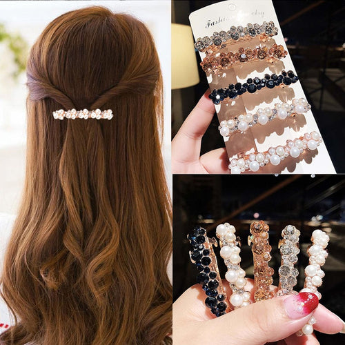 New Women Elegant Pearls Crystal Shining Barrettes Hair Clips Headwear Hair Holder Hairpins Beautiful Headbands Hair Accessories