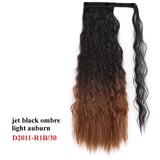 Wavy Ponytail Extension for Women Synthetic Wrap Around Magic Paste Yaki Ponytail Corn Wave Clip in Hairpiece Black Fake Hair
