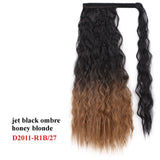 Wavy Ponytail Extension for Women Synthetic Wrap Around Magic Paste Yaki Ponytail Corn Wave Clip in Hairpiece Black Fake Hair