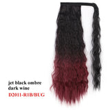 Wavy Ponytail Extension for Women Synthetic Wrap Around Magic Paste Yaki Ponytail Corn Wave Clip in Hairpiece Black Fake Hair