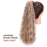 Wavy Ponytail Extension for Women Synthetic Wrap Around Magic Paste Yaki Ponytail Corn Wave Clip in Hairpiece Black Fake Hair