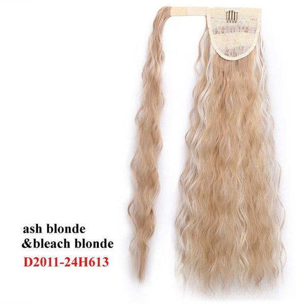 Wavy Ponytail Extension for Women Synthetic Wrap Around Magic Paste Yaki Ponytail Corn Wave Clip in Hairpiece Black Fake Hair