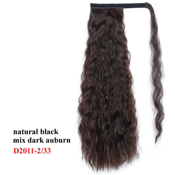 Wavy Ponytail Extension for Women Synthetic Wrap Around Magic Paste Yaki Ponytail Corn Wave Clip in Hairpiece Black Fake Hair