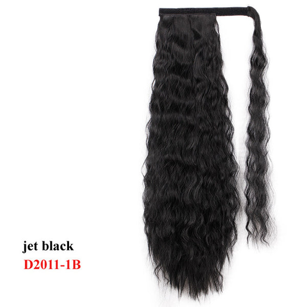 Wavy Ponytail Extension for Women Synthetic Wrap Around Magic Paste Yaki Ponytail Corn Wave Clip in Hairpiece Black Fake Hair