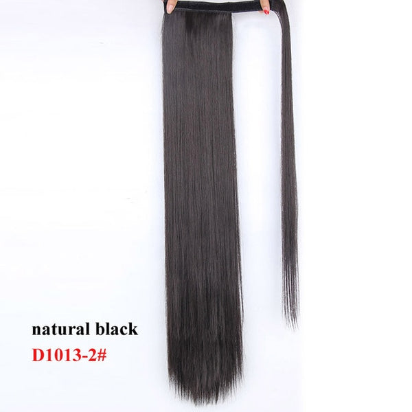 Wavy Ponytail Extension for Women Synthetic Wrap Around Magic Paste Yaki Ponytail Corn Wave Clip in Hairpiece Black Fake Hair