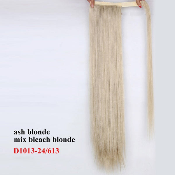 Wavy Ponytail Extension for Women Synthetic Wrap Around Magic Paste Yaki Ponytail Corn Wave Clip in Hairpiece Black Fake Hair