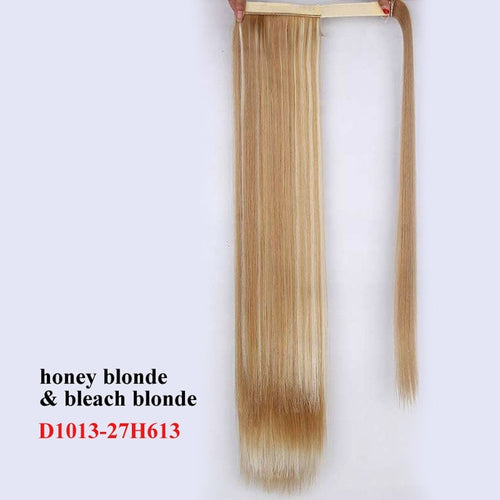 Wavy Ponytail Extension for Women Synthetic Wrap Around Magic Paste Yaki Ponytail Corn Wave Clip in Hairpiece Black Fake Hair