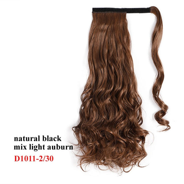 Wavy Ponytail Extension for Women Synthetic Wrap Around Magic Paste Yaki Ponytail Corn Wave Clip in Hairpiece Black Fake Hair