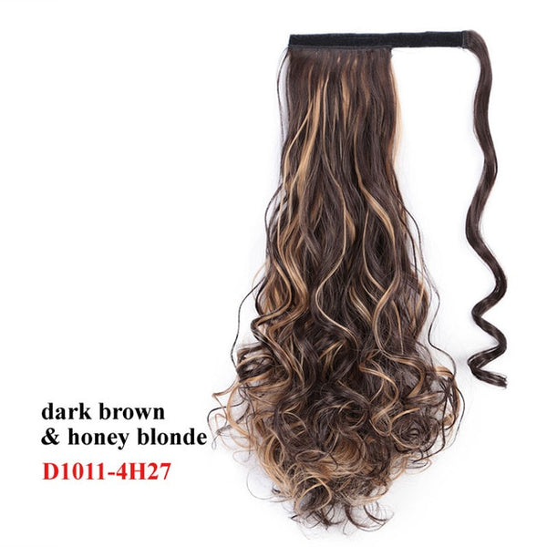 Wavy Ponytail Extension for Women Synthetic Wrap Around Magic Paste Yaki Ponytail Corn Wave Clip in Hairpiece Black Fake Hair