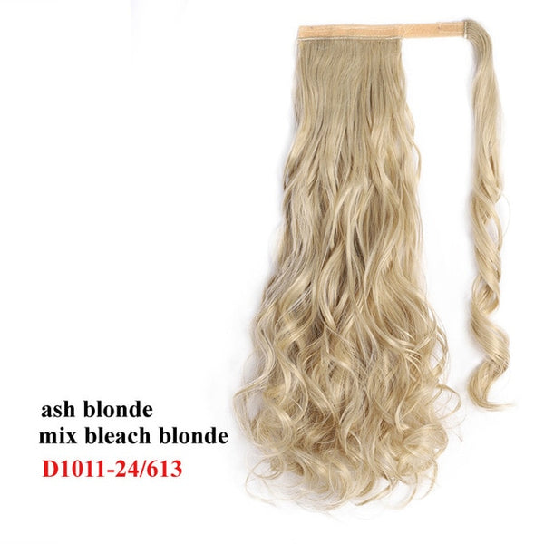 Wavy Ponytail Extension for Women Synthetic Wrap Around Magic Paste Yaki Ponytail Corn Wave Clip in Hairpiece Black Fake Hair