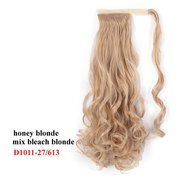 Wavy Ponytail Extension for Women Synthetic Wrap Around Magic Paste Yaki Ponytail Corn Wave Clip in Hairpiece Black Fake Hair