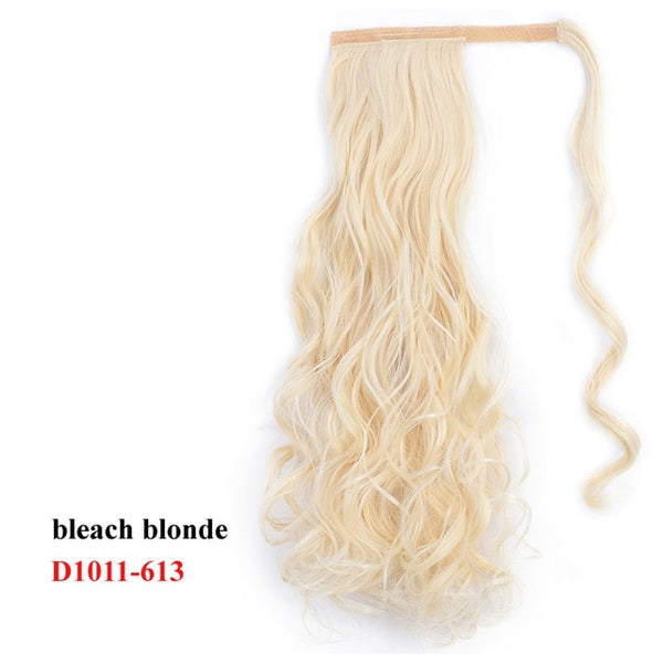Wavy Ponytail Extension for Women Synthetic Wrap Around Magic Paste Yaki Ponytail Corn Wave Clip in Hairpiece Black Fake Hair