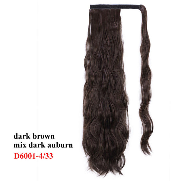 Wavy Ponytail Extension for Women Synthetic Wrap Around Magic Paste Yaki Ponytail Corn Wave Clip in Hairpiece Black Fake Hair