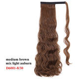 Wavy Ponytail Extension for Women Synthetic Wrap Around Magic Paste Yaki Ponytail Corn Wave Clip in Hairpiece Black Fake Hair