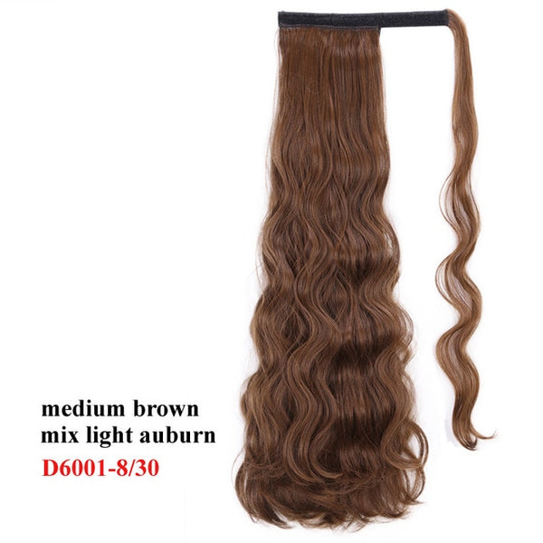 Wavy Ponytail Extension for Women Synthetic Wrap Around Magic Paste Yaki Ponytail Corn Wave Clip in Hairpiece Black Fake Hair