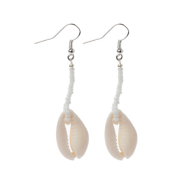 Bohemian Natural Cowrie Shell Pendant Drop Earrings Beach Jewelry for Women