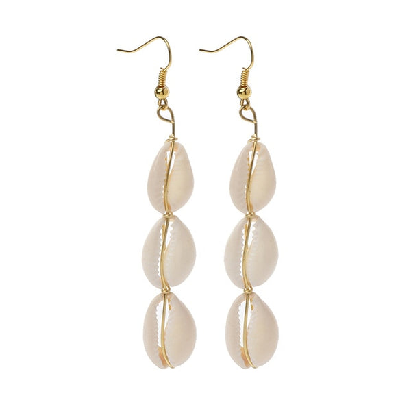 Bohemian Natural Cowrie Shell Pendant Drop Earrings Beach Jewelry for Women