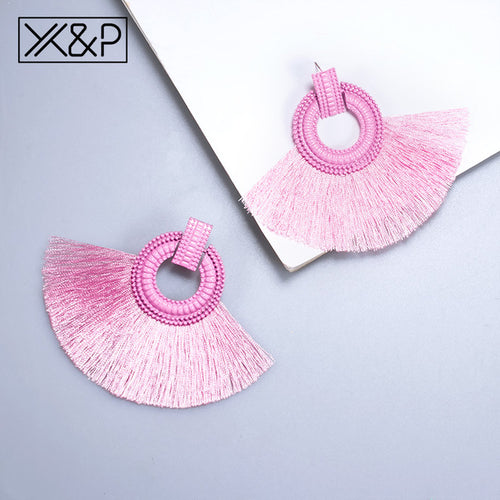 X&P Beautiful Bohemian Big Tassel Drop Earrings for Women Fringe Handmade Brincos Statement Fashion Women Earring 2019 Jewelry