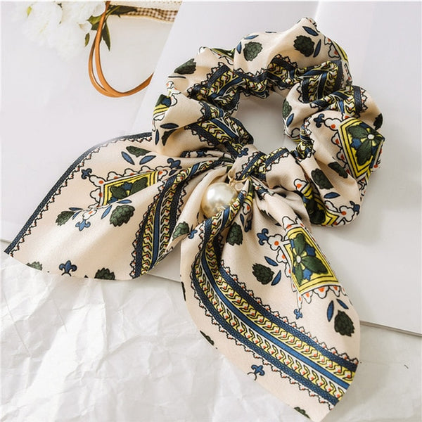Flower Exquisite Beautiful Print Seaside Gifts Hair Rope Adjustable Pearl 5 Colors Valentines Gift Elastic 1PC Unique Bowknot