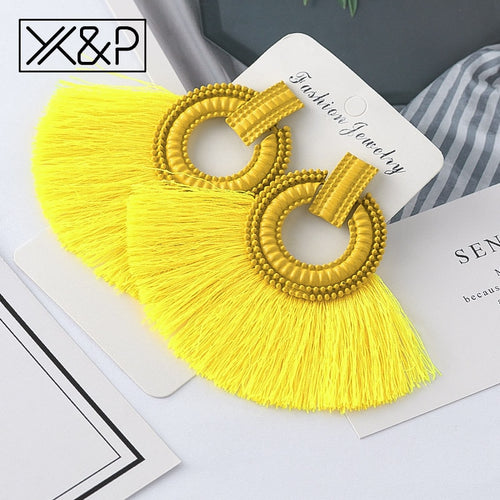 X&P Beautiful Bohemian Big Tassel Drop Earrings for Women Fringe Handmade Brincos Statement Fashion Women Earring 2019 Jewelry