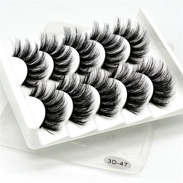5 Pairs Multipack 5D Soft Mink Hair False Eyelashes Handmade Wispy Fluffy Long Lashes Nature Eye Makeup Tools Faux Eye Lashes