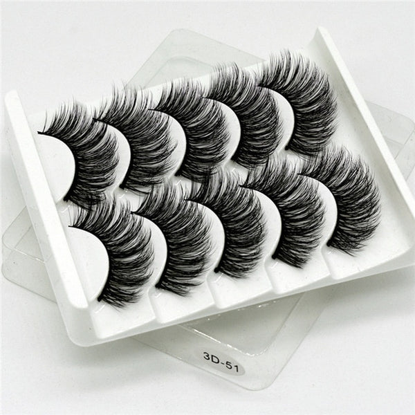 5 Pairs Multipack 5D Soft Mink Hair False Eyelashes Handmade Wispy Fluffy Long Lashes Nature Eye Makeup Tools Faux Eye Lashes