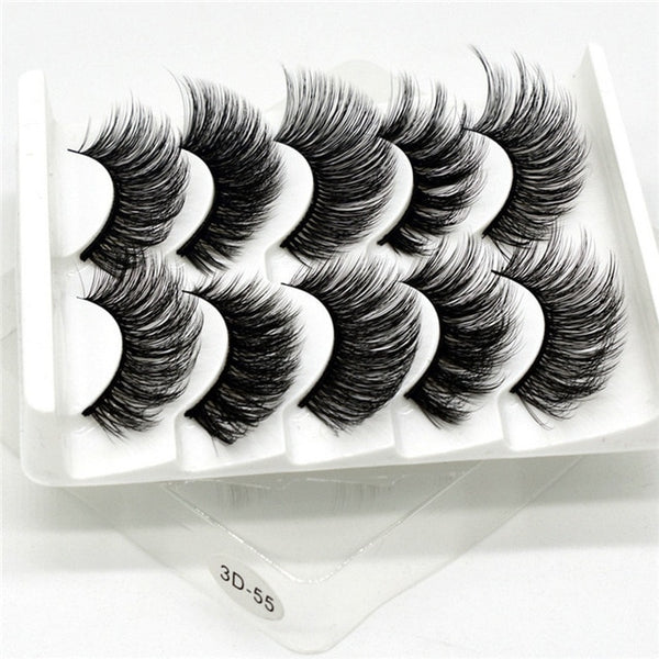 5 Pairs Multipack 5D Soft Mink Hair False Eyelashes Handmade Wispy Fluffy Long Lashes Nature Eye Makeup Tools Faux Eye Lashes